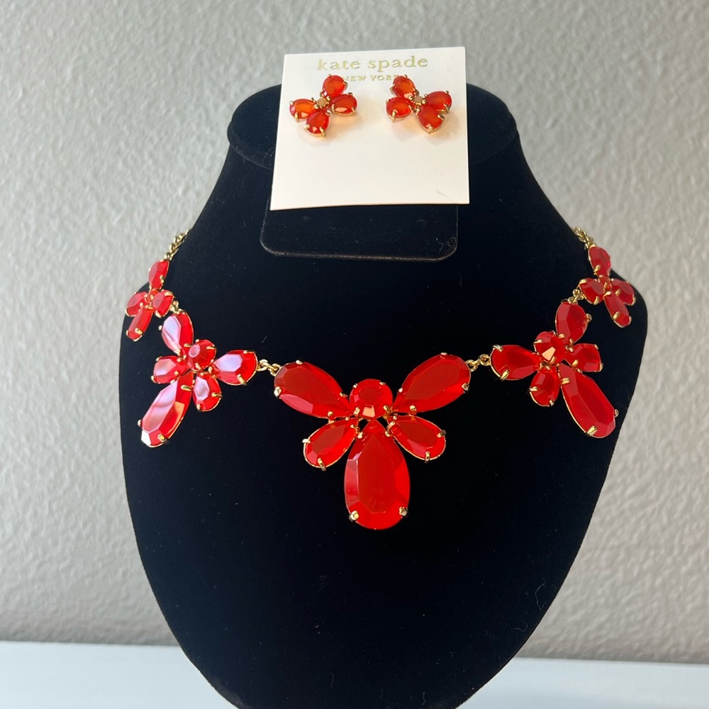 NWT!! Kate Spade Butterfly Vibrant Red Necklace and Matching Earring Set